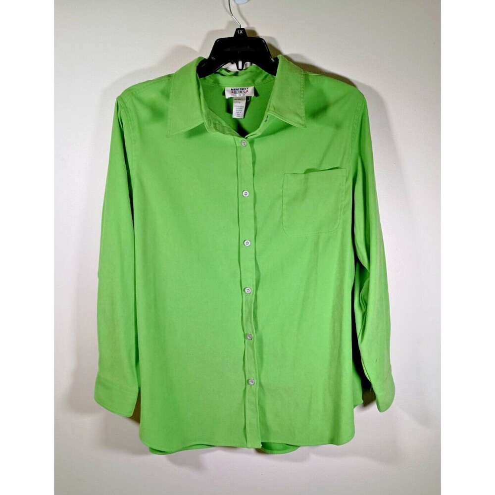 Mainstreet Blues Womens Lime Green Long Sleeve Button Down Shacket Shirt Size 1X